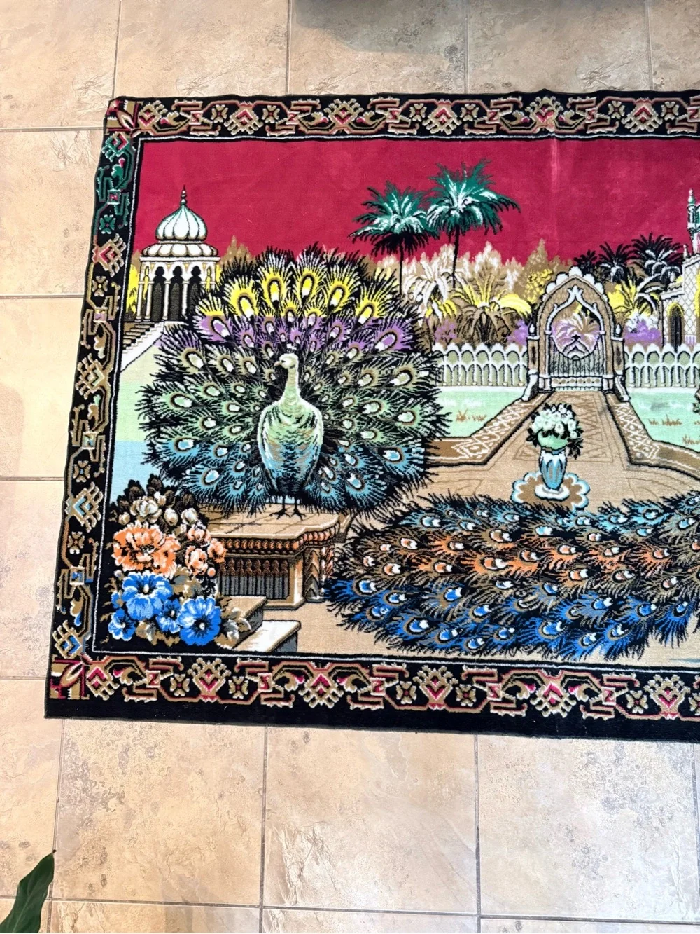 Vintage 1970 Circa Velvet Peacock Wall Tapestry Rug - 64